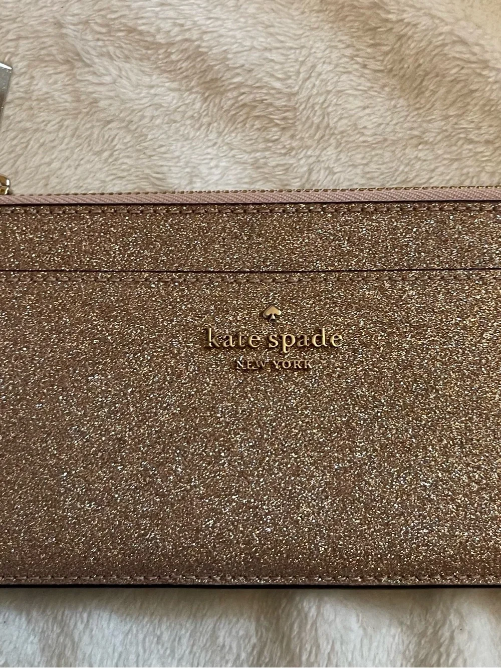 kate spade Rose Gold Glitter Zip Wristlet